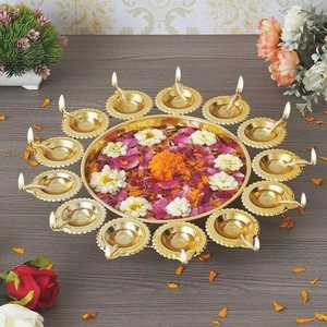 Juego de diyas de latón con centro de pétalos de flores, lámpara de aceite hecha a mano para actividades religiosas, decorativa - Product Image 4