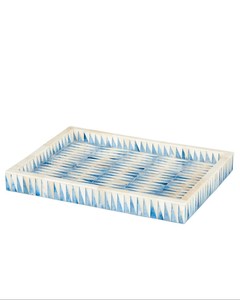 Handmade Ceramic Rectangular Tray Blue Geometric Mosaic Design Home Decorative Serving Platter - Product Image 1