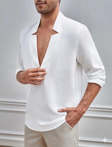 เสื้อเชิ้ตคอกลมแบบมีปกสำหรับผู้ชาย เสื้อเชิ้ต The Sculpted Notch Resort เสื้อเชิ้ตแขนยาวทรงเรขาคณิตแบบ V-Placket - Product Image 2
