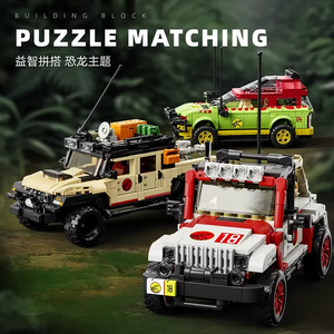 1632 pièces Scène de dinosaures jurassiques 3 Scène classique Véhicule tout-terrain Blocs de construction Ensemble de voitures dinosaures pour l'extérieur Jouets cadeaux pour enfants - Product Image 2