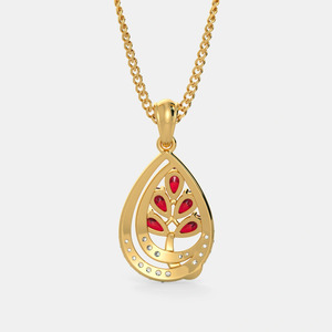 Collar con Colgante de Diamante Cultivado en Laboratorio en Forma de Lágrima y Hoja de Rubí en Oro Amarillo - Product Image 4