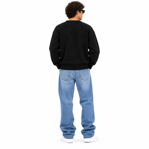Suéter de punto oversize negro para hombre con gráfico de ojos y diseño de lágrimas azules, cuello redondo, estilo urbano. - Product Image 4