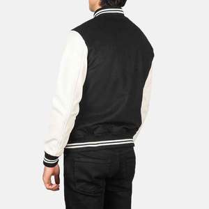 Men's Black And <b>White</b> Varsity <b>Jacket</b> Stand Collar Button Closure Casual Autumn Wear Regular Fit Polyester Cotton Blend - Product Image 4