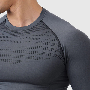 Haut de compression sans couture à manches longues pour homme, séchage rapide, en Spandex et Polyester, pour le sport, gris - Product Image 6