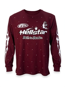 Hot selling Custom <b>Maroon</b> Graphic Long Sleeve T Shirt Oversized Flame Print Heavyweight Cotton Vintage Streetwear Casual <b>Tops</b> - Product Image 1