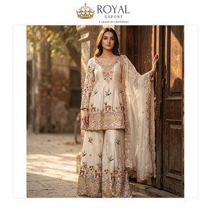 <b>Top</b> Notch Quality Beautiful Designer Indian Clothing Collection of Chinnon Silk Sharara Suit with Embroidery Work at Low Price - Product Image 6