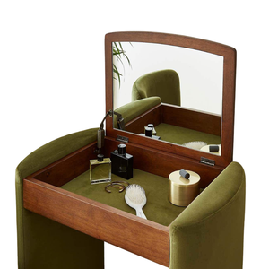 Mini coiffeuse moderne rose avec miroir et tabouret pour salle de bain, coiffeuse personnalisée, table de maquillage, bureau en bois, vente en gros - Product Image 2