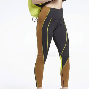 High Waist Color Blocked <b>Leggings</b> Full Length Geometric Pattern Sporty Stretch Breathable Compression Women's Yoga Pants - Product Image 6
