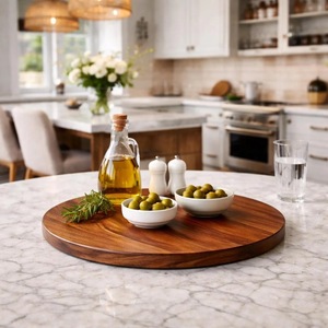 Wood Double Tier Rotating Tray Smooth-Spin Lazy Susan for <b>Tabletop</b> Spice Serving - Product Image 1