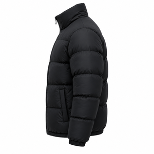 Veste matelassée noire pour homme, col montant, fermeture éclair, coupe-vent, manteau d'hiver décontracté, coupe régulière, rembourrage en polyester - Product Image 2