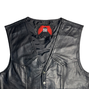 Gilet d'hiver en cuir PU pour homme, style motard, col en V, fermeture éclair, taille ajustable, coupe classique, couleur unie - Product Image 2