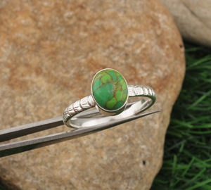 Natural Green Copper Turquoise Wedding Ring Women Vintage 925 Silver Plated Classic Handmade Statement <b>Jewelry</b> Wholesale - Product Image 3
