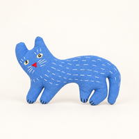 Peluche chat bleu brodée, jouet en tissu de coton doux fait main, cadeau pour enfant, accessoires d'anniversaire, 35 cm