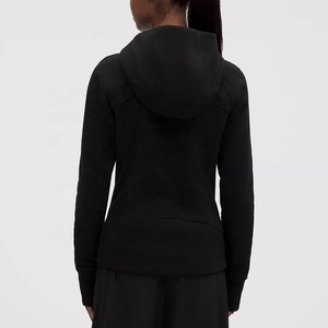 Veste polaire à capuche intégrale pour femme, manches raglan, noire unie, vêtement de sport respirant en polyester tricoté - Product Image 2