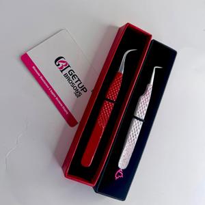 Pince à épiler professionnelle pour extensions de cils, personnalisée, rouge et blanche, en acier inoxydable, marque privée, vente en gros - Product Image 3