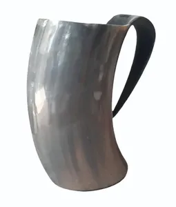 <b>Large</b> Engraved Drinking Horn <b>Cup</b> with Traditional Viking Style Design Featuring Handcrafted Finish Wooden Base - Product Image 2