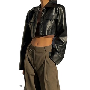 2025 femmes décontracté court Faux veste col rabattu bouton décoration peau de mouton respirant PU manteau Y2K Grunge Street Style - Product Image 4