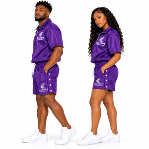 Unisex Tracksuit Set Purple <b>Short</b> Sleeve Quarter-<b>Zip</b> Jacket <b>Shorts</b> Quick Dry Sporty Summer Wear Athletic Sportswear - Product Image 2