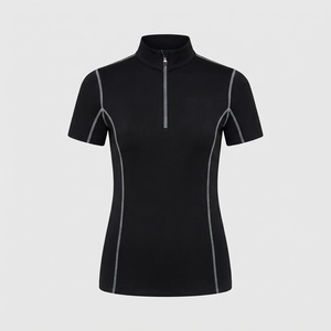 2026 <b>Women</b> Short Sleeve Zipper Neck Equestrian Horse Riding Shirt <b>Navy</b> Blue Spandex/Polyester Quick Dry Eco-Friendly <b>Top</b> - Product Image 2