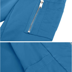 เสื้อแจ็คเก็ตบอมเบอร์ผู้ชายไซส์ใหญ่ สีน้ำเงินล้วน ซิปปิด คอปกพับได้ สวมใส่สบายๆ ในฤดูใบไม้ร่วง ผลิตจากโพลีเอสเตอร์ 100% เนื้อหนา ทรงหลวม - Product Image 3