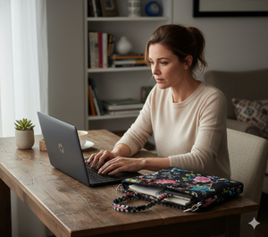 Sac pour ordinateur portable matelassé en tissu imprimé en coton, écologique et durable pour une utilisation au bureau - Product Image 2