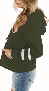 Sweat-shirt à capuche vert olive pour femme, couleur unie, manches longues, poche kangourou, décontracté, en coton, respirant, écologique, pour l'hiver - Product Image 2