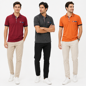 Polo de piqué moderno para hombre con cuello con ribete, cremallera en contraste y bolsillo en el pecho, manga corta, estilo casual elegante para personalización OEM/ODM - Product Image 6