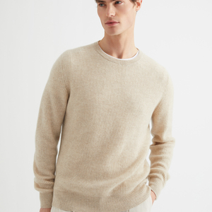 Pull en cachemire tricoté sur mesure pour homme, col rond, tricot côtelé, décontracté - Product Image 1