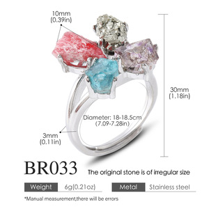 XH Vintage Bagues ouvertes ajustables à quatre griffes en quartz brut et cristaux mélangés, bijoux fantaisie pour femmes, vente en gros - Product Image 2