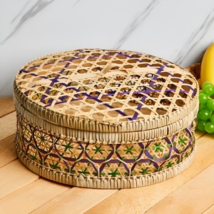 Boîtes de rangement pour comptoir de cuisine, boîte en bambou pour cheesecake, présentoir à fruits, panier à couvercle en fibre naturelle - Product Image 6