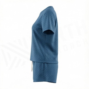 Ensemble décontracté 2 pièces pour femme en coton tricoté, couleur unie, t-shirt à manches courtes et short au-dessus du genou, coupe ample, idéal printemps-été - Product Image 3