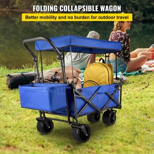 Carrello da Giardino Pieghevole Extra Large con Tettuccio Rimovibile, Carrello Portatile con Ruote Utilitarie e Vano Portaoggetti Posteriore - Product Image 2
