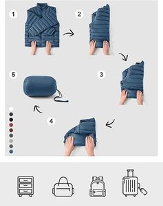 <b>Men's</b> Lightweight Packable Down Coat Waterproof Winter Hooded Jacket Custom Quilted Storage <b>Pouch</b> 100% Down - Product Image 5