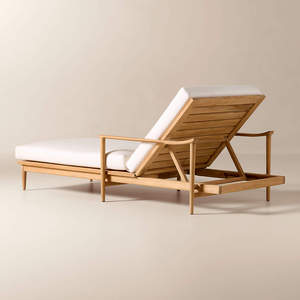 Tumbona de Madera de Teca Acolchada para Exteriores, Reclinable, Estilo Moderno de Mediados de Siglo, con Respaldo y Patas Cónicas - Product Image 5