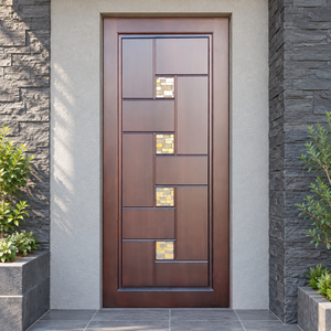 Puerta de Entrada Abatible de Madera Sólida Golden Aero GA-19G con Vidrio Teñido, Diseño Moderno para Apartamentos y Villas - Product Image 5