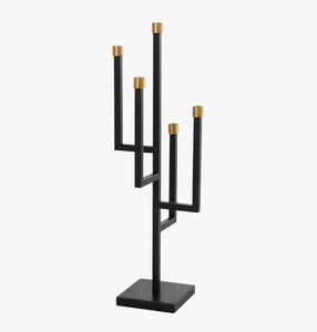 Candelabro moderno de metal negro con detalles dorados, forma elegante, decoración para el hogar, acabado mate a bajo precio. - Product Image 2