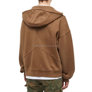 Sweat à capuche personnalisé de haute qualité, poids lourd, surdimensionné, à épaules tombantes, double fermeture éclair, uni - Product Image 2