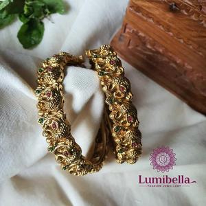 Ethnic Nakshi <b>Bangles</b> 2x6-<b>Copper</b> & Brass Bracelets with Pearl Accents for Engagement - Product Image 3