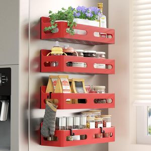 4 Pack Strong Magnetic Spice Rack for Refrigerator Multipurpose 4-Hook <b>Shelf</b> Organizer for <b>Kitchen</b> & Bathroom - Product Image 1