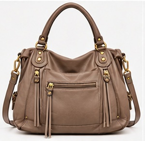 Sac fourre-tout de luxe en cuir Gravs vintage bohème à deux sangles et multi-poches pour femme, élégant sac de voyage toutes saisons avec fermeture éclair - Product Image 1