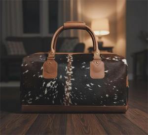 Bolsa de Viaje de Cuero Auténtico de Piel de Vaca, Multiusos, Hecha a Mano, Unisex, Tamaño Grande, con Pelo Natural - Product Image 2