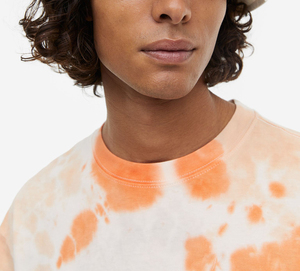 Camiseta de Manga Corta para Hombre, Talla Grande, Tie-Dye, Cuello Redondo, Informal, de Algodón Jersey, Corte Regular, Estampada, Naranja y Blanca - Product Image 4