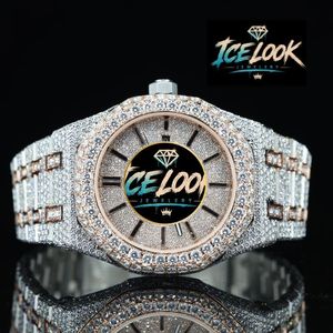 Reloj Mecánico de Buceo Analógico de Acero Inoxidable con Aspecto de Hielo, Esfera de Cristal de Zafiro, Bisel con Diamantes, Tono Dorado, Joyería de Moda - Product Image 1