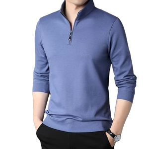 <b>Men's</b> <b>White</b> <b>Long</b> <b>Sleeve</b> Polo Shirt Solid Color Zipper Collar Casual <b>Top</b> - Product Image 6