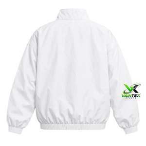 Chaqueta Blusón Retro Ligera Blanca para Mujer Vantex Sports, Cuello Alto, Cierre de Cremallera, Hombros Caídos, Bloques de Color - Product Image 2