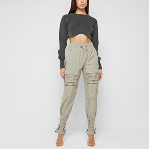 Pantalones cargo para mujer en el último diseño, ajustables y cómodos para uso casual, pantalones cargo de cintura alta para mujer con logotipo/color personalizado. - Product Image 4