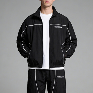 ชุดแจ็คเก็ตและกางเกงวอร์มแบบมีซิป ผ้าไนลอนโพลีเอสเตอร์ กันน้ำ สะท้อนแสง สำหรับผู้ชาย รับทำโลโก้ OEM - Product Image 5