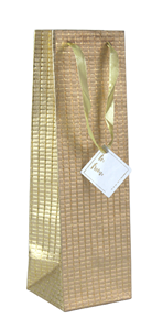 High Quality Personalized Wine Bag Embossed Printed Small Check Matching Satin Ribbon Handles Metallic Golden Base For Candles - Product Image 1