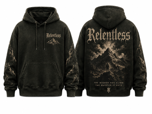 Acidwash Relentless <b>Men's</b> Black Hooded Sweatshirt Oversized Cotton Printed Mountain Design Casual Autumn Wear - Product Image 1