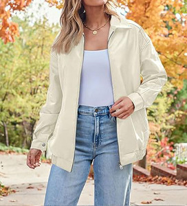 Genuine Cow Skin Leather Women's Oversized Eco-Friendly Beige High Quality Wholesale Fashion Motorcycle Bomber Jackets OEM - Product Image 2